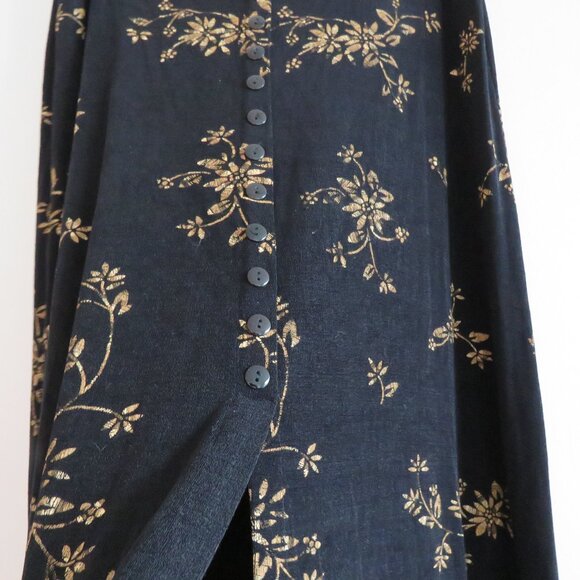 VINTAGE EZ TOWN Y2K Black Gold Floral Stretch Maxi Skirt Friends Whimsigoth Goth - Picture 8 of 13
